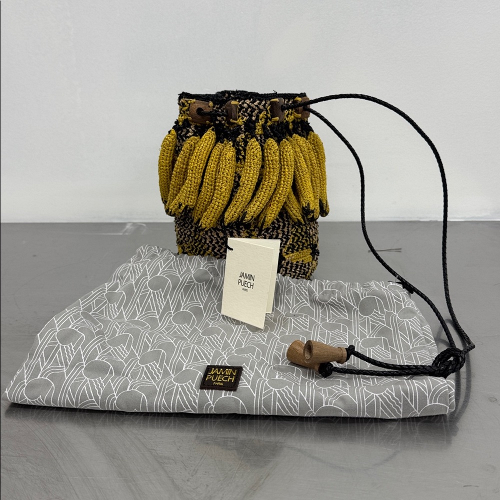 NWT Anthropologie Jamin Puech Black and Yellow Knit Banana Pouch